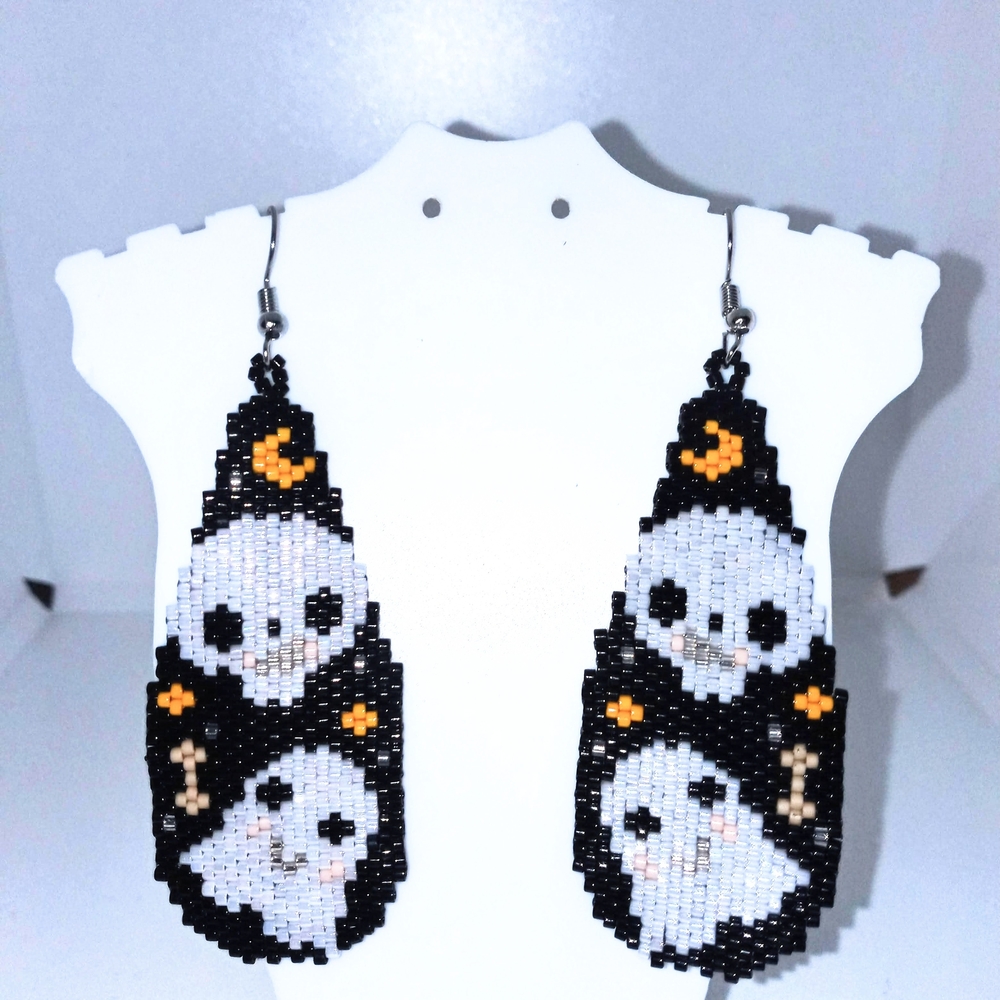 Hand Crafted Black and White Ghost Earrings